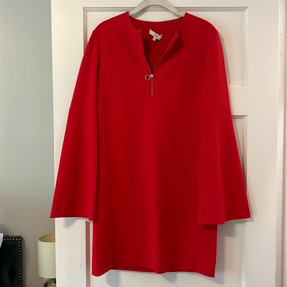 Tibi Red Bell Sleeve Mini Dress